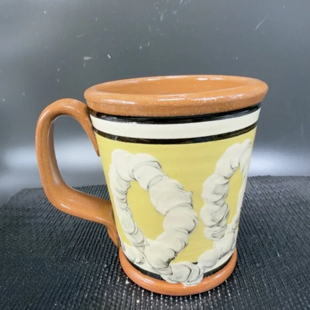 Greenfield‎ Village Pottery R Forrey Redware Pottery Coffee Mug Cup Folk Art VTG